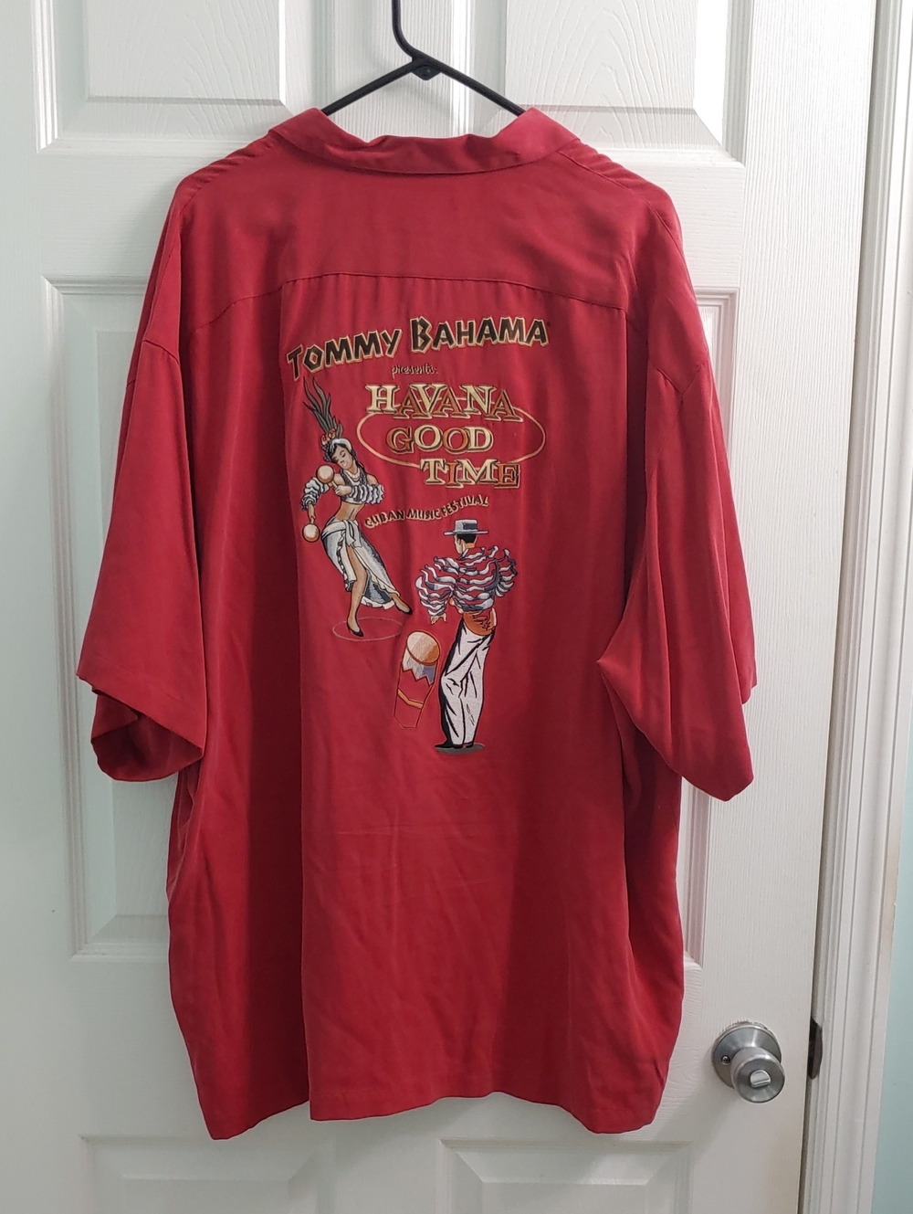 Vintage Tommy Bahama Silk Shirt Men's XXL Red Cuban Music Festival Button Down